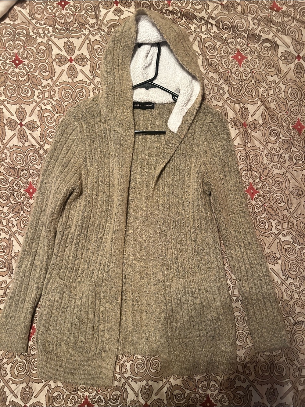 Cozy Hooded Ribbed Cardigan Sweater - Taupe Medium